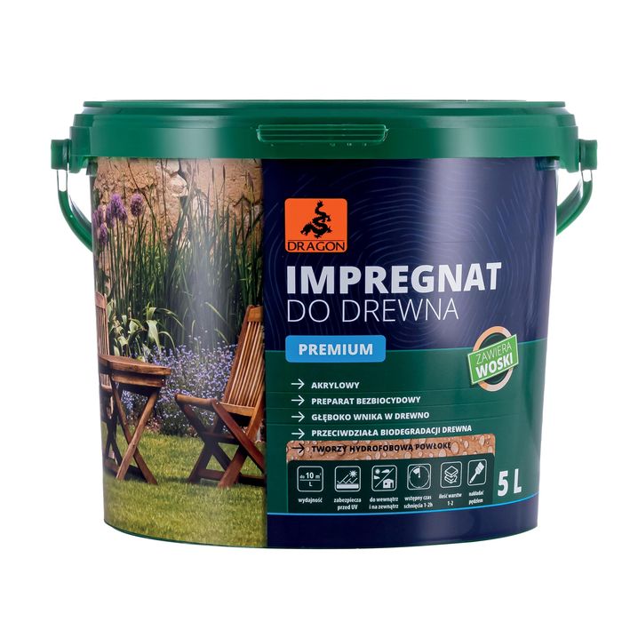 DRAGON Impregnat Akrylowy do Drewna 5L HEBAN