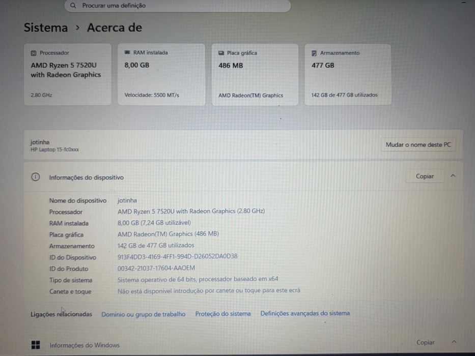 Portatil Hp laptop 15 fc0003np