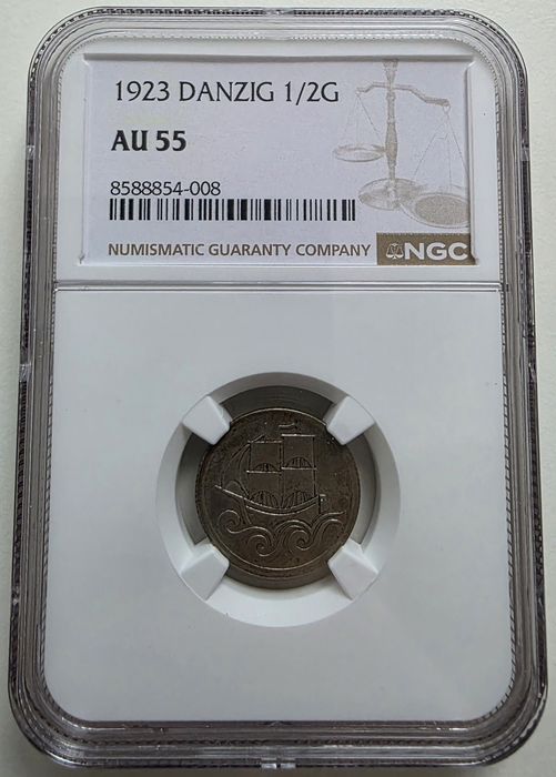1/2 guldena 1923 NGC AU55 WMG Wolne Miasto Gdańsk