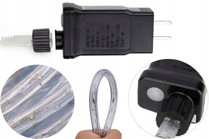 wąż led lampki zewnętrzne choinkowe flash tryby timer ip67 230v ciepły 20m