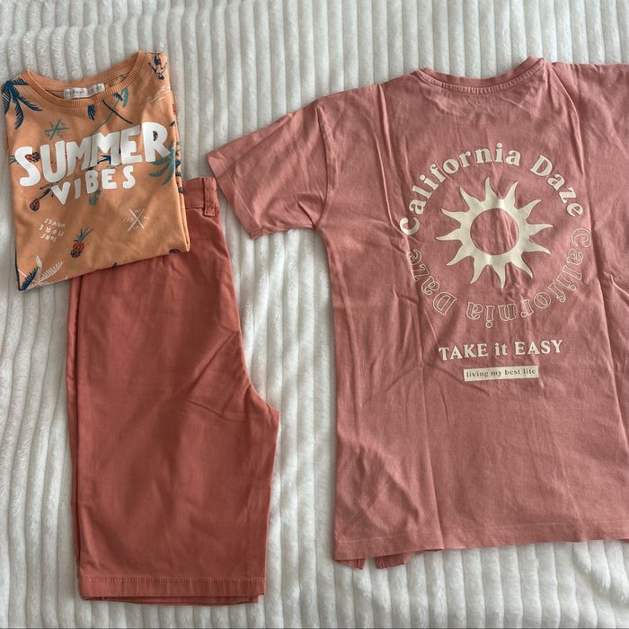 Conjunto Calção + t-shirt, coral, com oferta