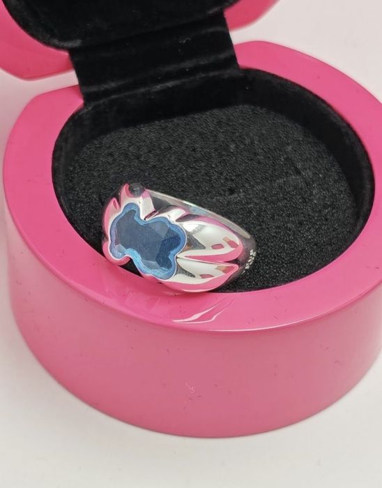 Pierścionek 16,18 z misiem srebro 925 z niebieskim spinelem