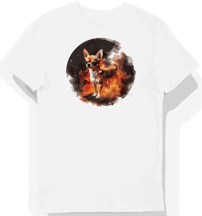 Koszulka męska biała z nadrukiem psa w ognistym tle XL