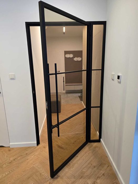Drzwi loft na wymiar stal + szkło | industrialne czarne PREMIUM