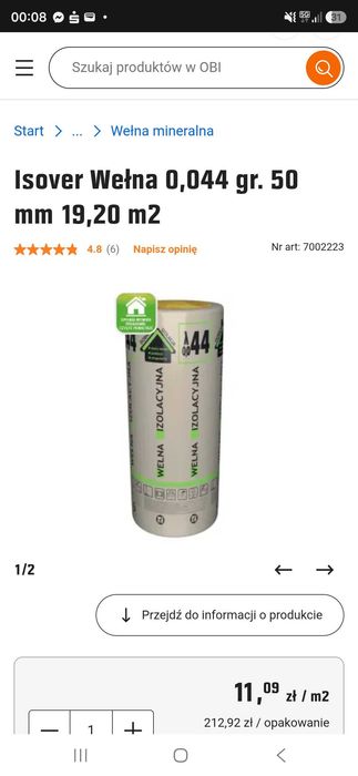 Wełna Mineralna Isover 0,044gr