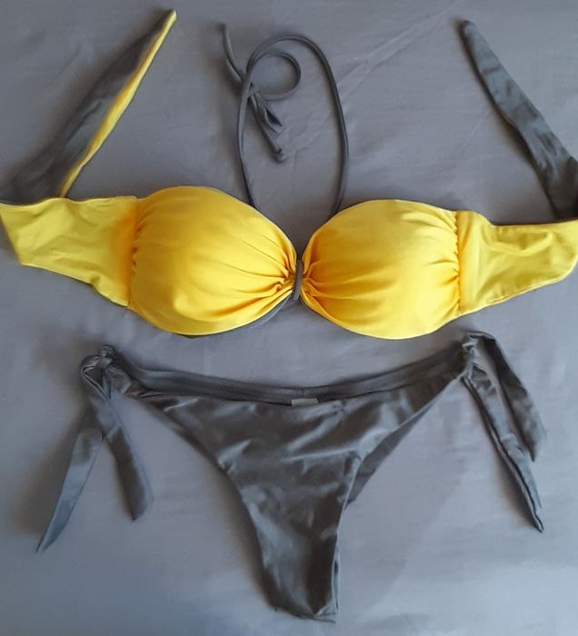 Dwustronne Bikini strój kąpielowy dwuczęściowy szary żółty M 38