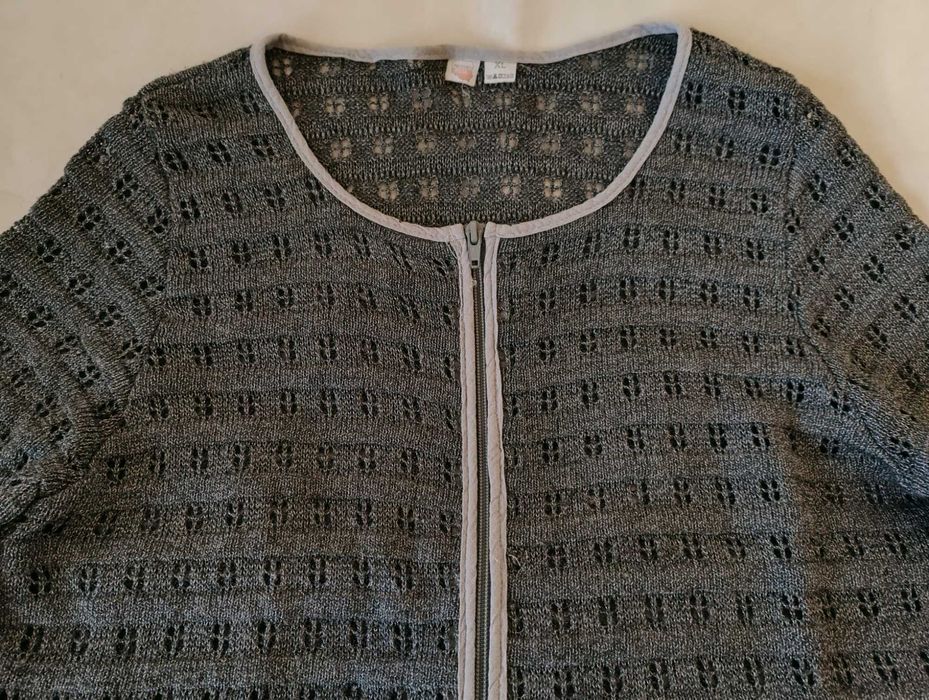 SUPER CENA Piękny sweterek XL kardigan narzutka ażurowy len + wiskoza