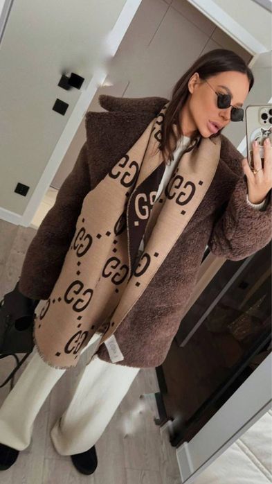 Шарф коричневий Gucci! Двосторонній! В брендовій упаковці!