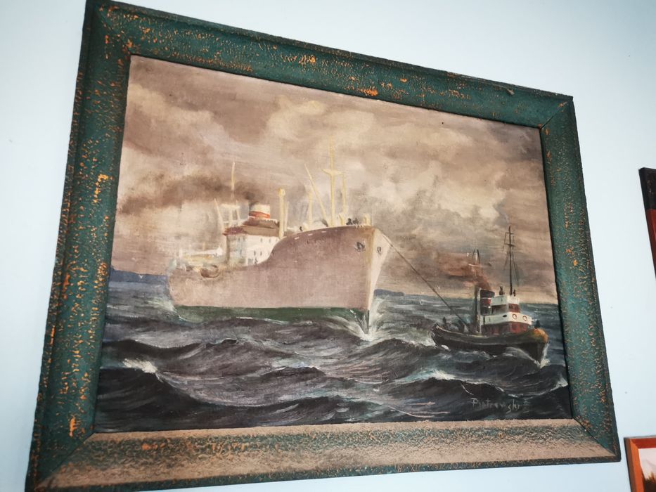 zabytkowy obraz marynistyka Piotrowski