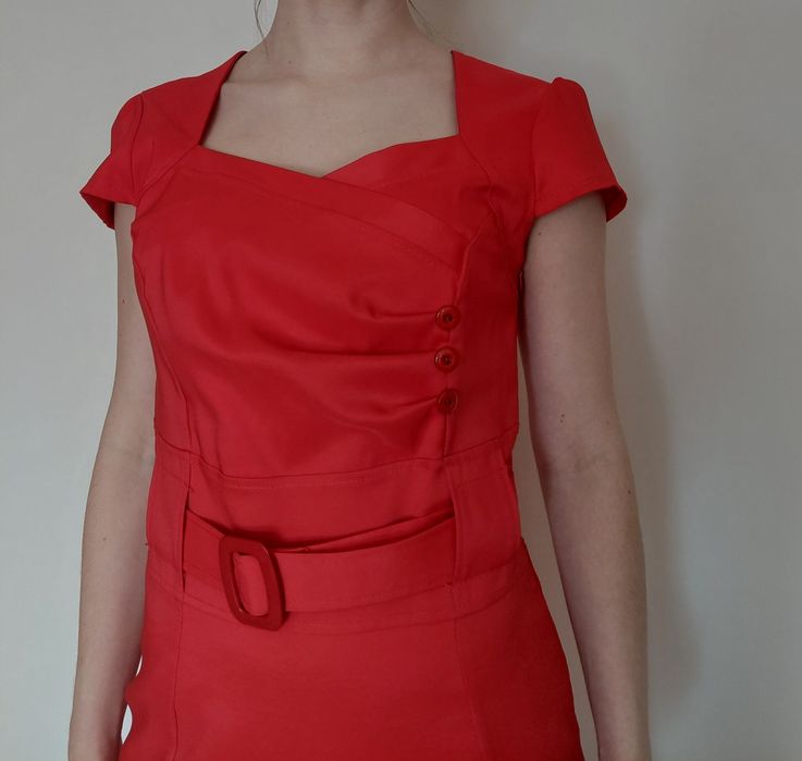 Czerwona sukienka styl retro vintage lata 50 60 dekolt serce M 38