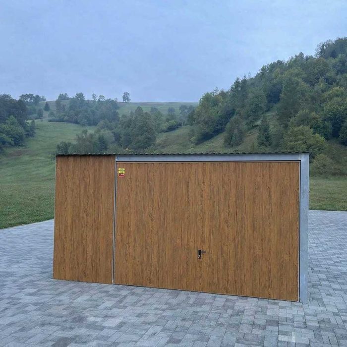 Garaż blaszany 4x5 DĄB MULTIGLOSS lub ORZECH Brama Podnoszona