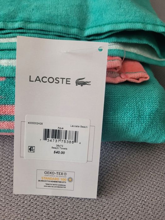 Lacoste oryginalny z USA recznik plazowy seledynowy zielony rozowy