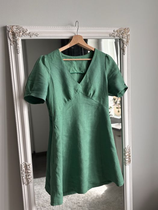 HM premium | Зелена сукня з льону | Розмір S
