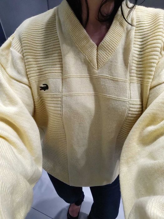 Lacoste Made in France sweter w serek unisex oversize