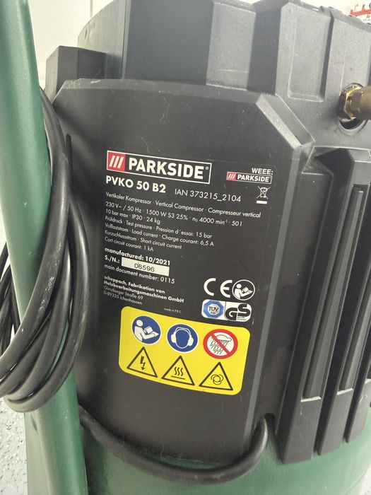 Kompresor 50l 10 bar bezolejowy Parkside, sprężarka powietrza