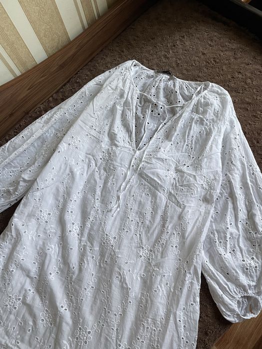 Белое платье Zara с прошвы сукня zara з прошви S/M