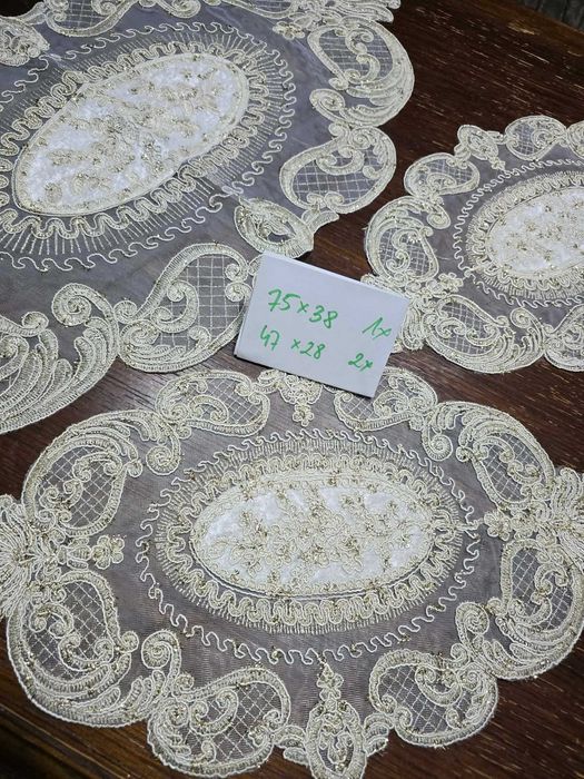 SERWETKI koplet 3 szt welur+hafty+złoto,tureckie GLAMOUR  krem