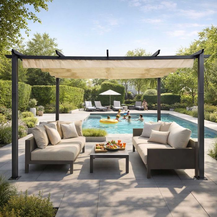 PERGOLA Ogrodowa Tarasowa 3x4m stalowa altana zadaszenie rozsuwane BEŻ