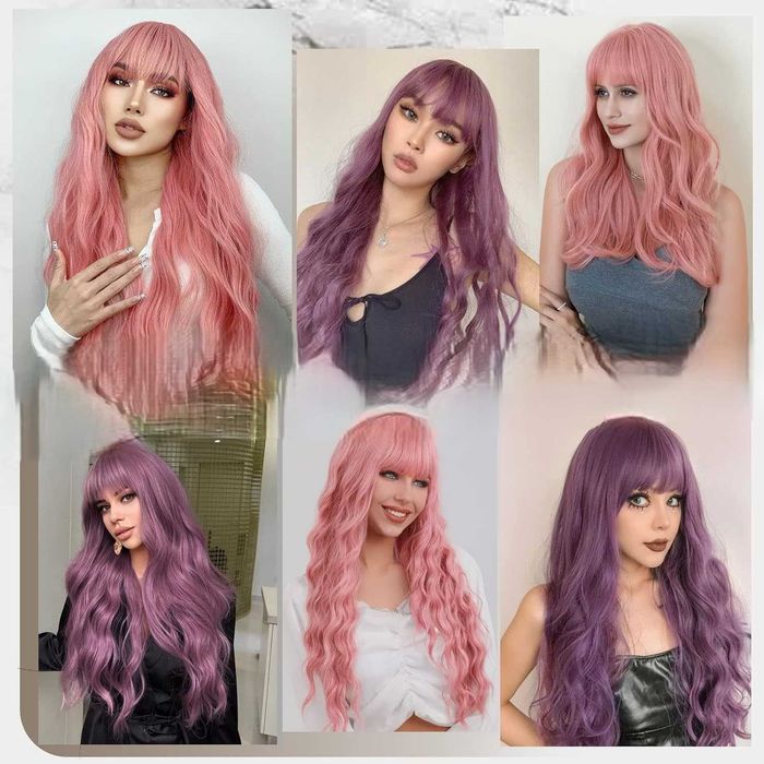 BARSDAR Długa Falowana Peruka z Grzywką 65 cm