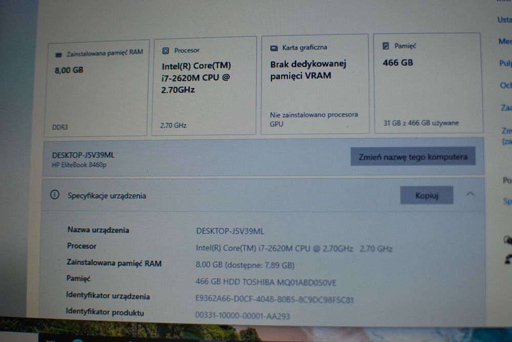 Laptop HP8460p na i7- 2620M 8GB DDR3