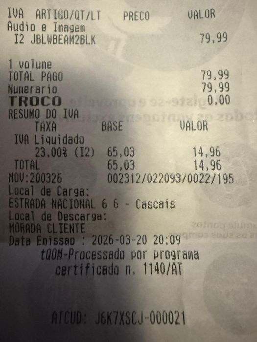 JBL Wave Bean 2 Preto, fechado na caixa e com fatura