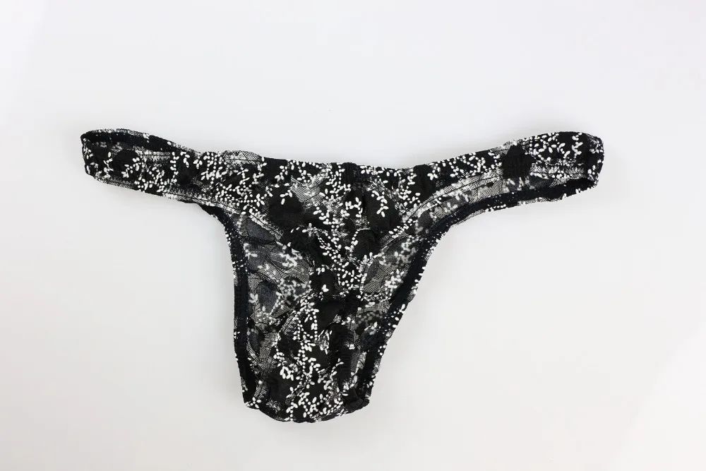 Koronkowe Męskie Stringi Przeźroczyste Wzór Roślinny - XXL