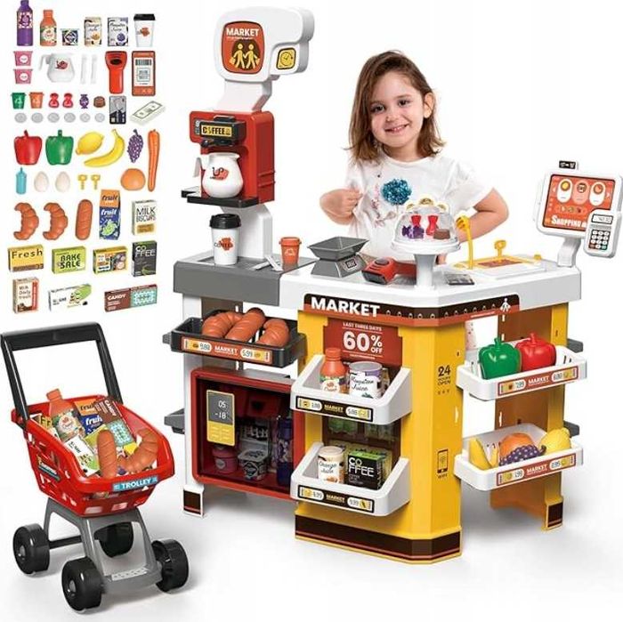 Zestaw do Zabawy w Supermarket z Wózkiem Kasą 65-el dla Dzieci 3+
