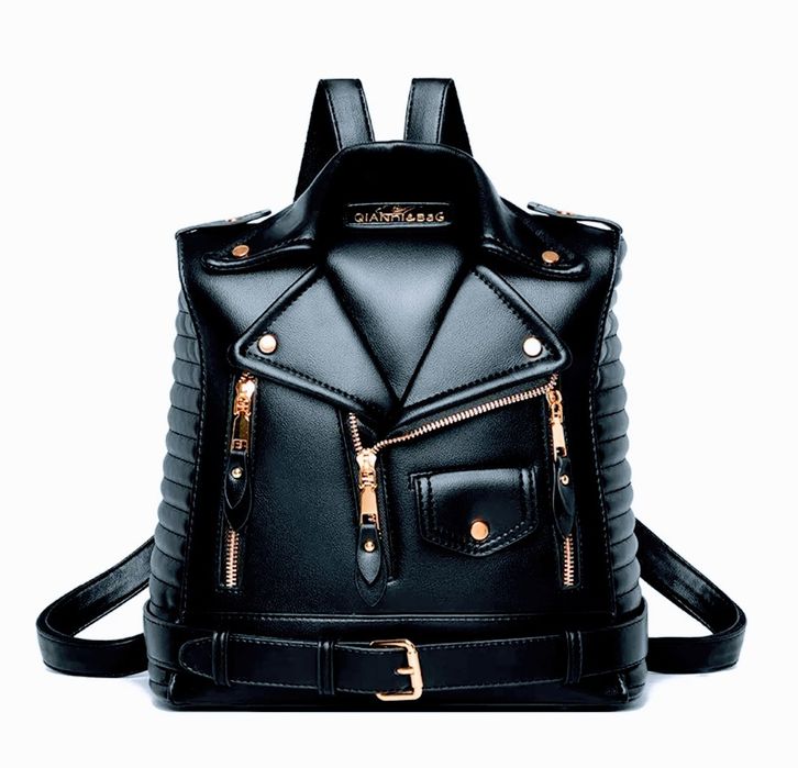 Designerski czarny plecak skórzany jak ramoneska