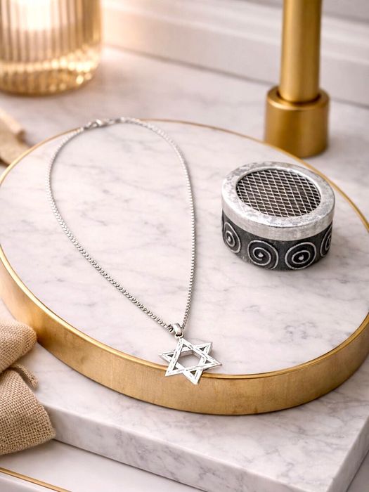 Масивний набір зі срібла 925: кулон Маген Давид та ланцюжок (Єрусалим)