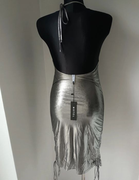 Sukienka długa srebna wieczorowa elegancka Vintage boho romantic Basic