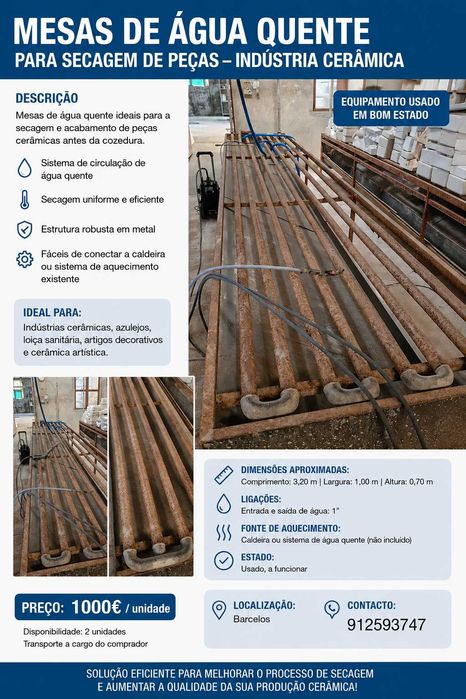 Mesas de Água Quente para Secagem de Formas – Equipamento Industrial