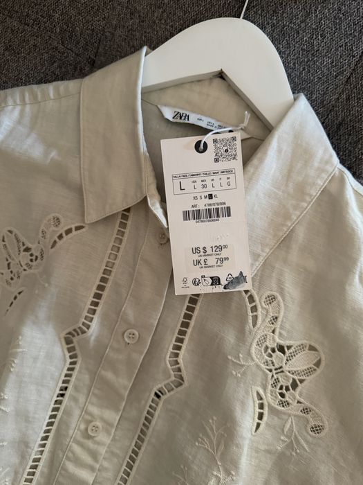 Неймовірна сорочка з вишивкою та мереживом рішельє від zara