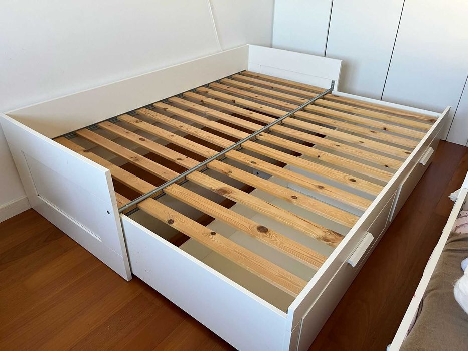 Cama individual/de casal com 2 gavetas, branco, 80x200 cm