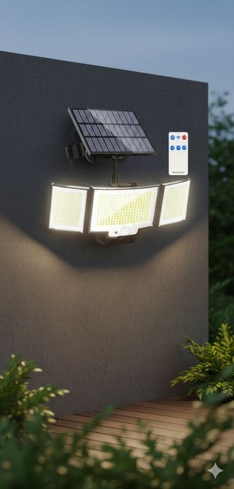 Потужний прожектор 328 LED на сонячній батареї + Пульт (кабель 5 метро