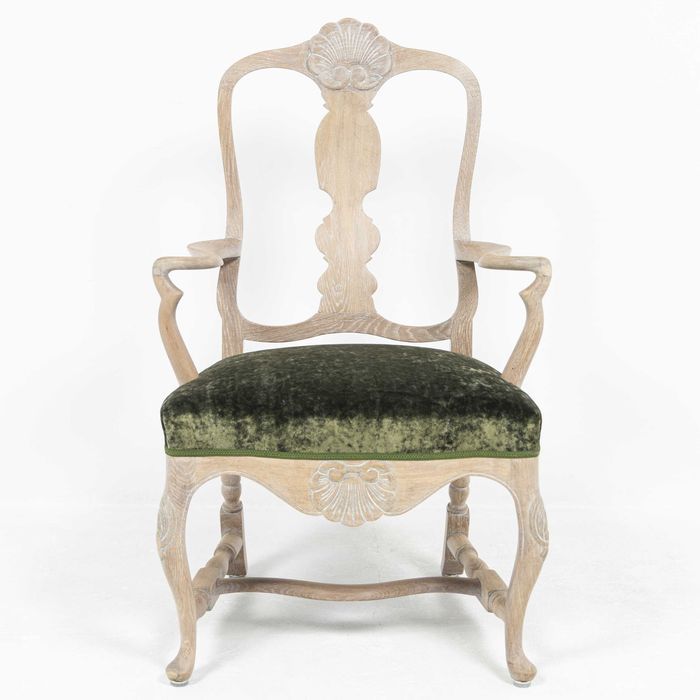 Dębowy fotel do biurka do stołu antyk stary zabytkowy biały bielony