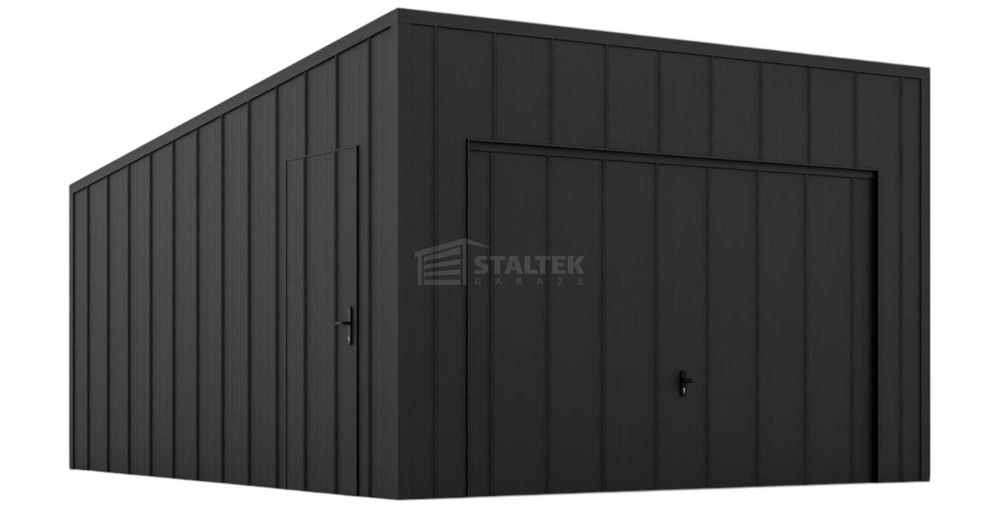 Garaż blaszany 3,5x5m brama drzwi blacha na rąbek spad w tył ST200