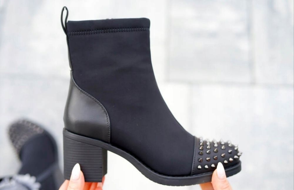 36 37 38 botki 39 40 41 workery z dżetami kolcami na obcasie słupku