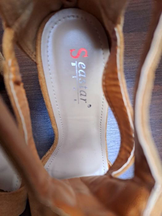 Sandały zamsz słupek camel 37 karmel sexy