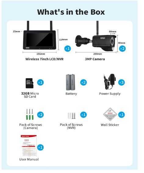 Zestaw 2 kamer do monitoringu 3MP dotykowy monitor z kartą 32GB Tonton
