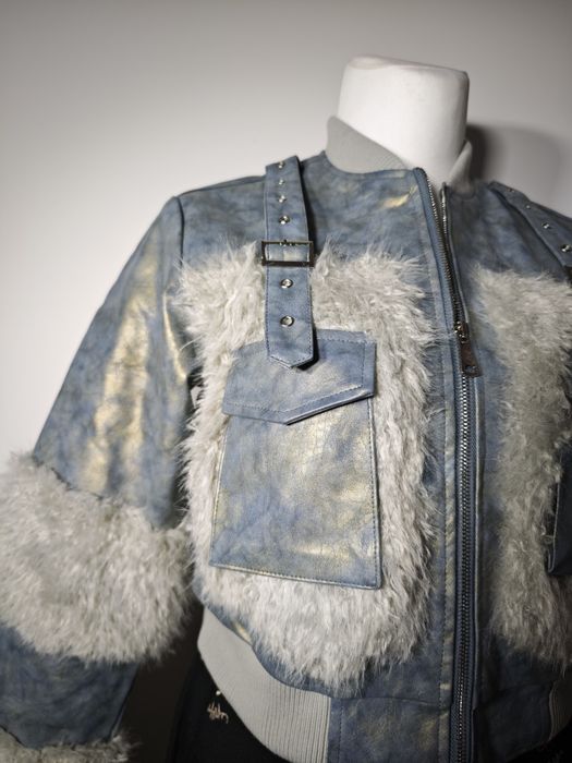 Nowa kurtka eko skóra z futerkiem włoska niebieska roz M-xl