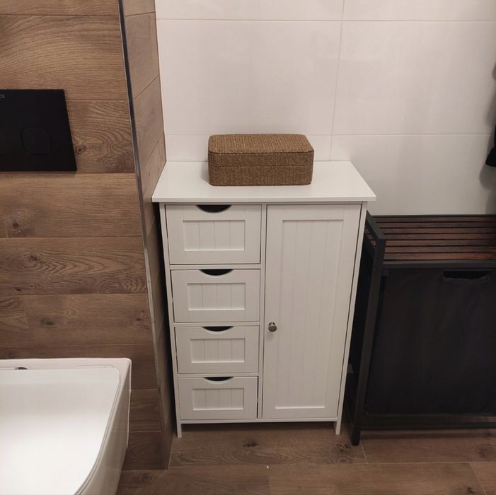 NOWA Komoda Szafka Łazienkowa Stojąca Pojemna Z Szufladami Regał Biały