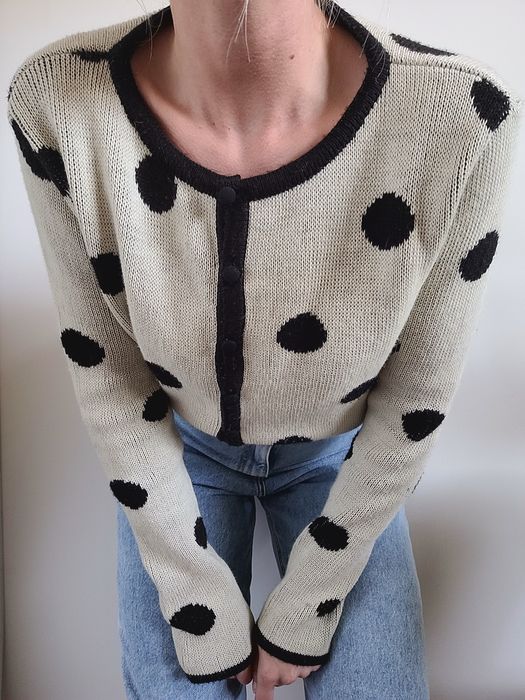 Wełniany kardigan w grochy 100% wełna vintage