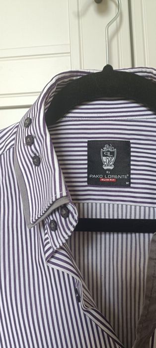 Koszula Pako Lorente M w paski fioletowa slim fit