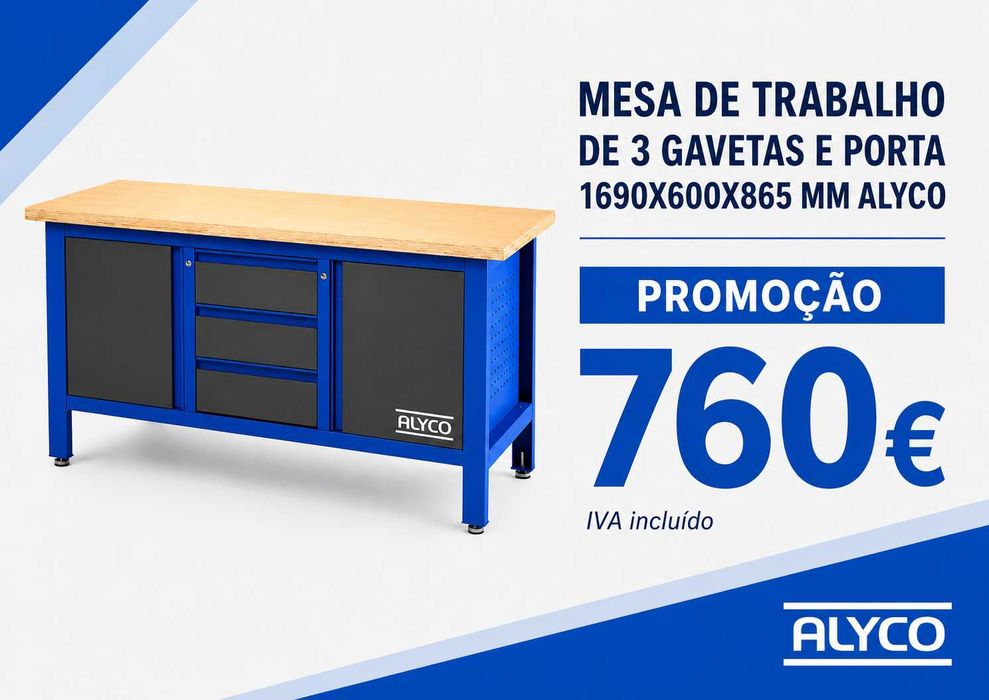 MESA DE TRABALHO DE 3 GAVETAS E PORTA 1690X600X865 MM ALYCO