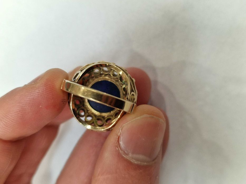 XX wiek! Złoty pierścionek damski/ 585/ 10.27 gram/ R16/ Lapis Lazuli