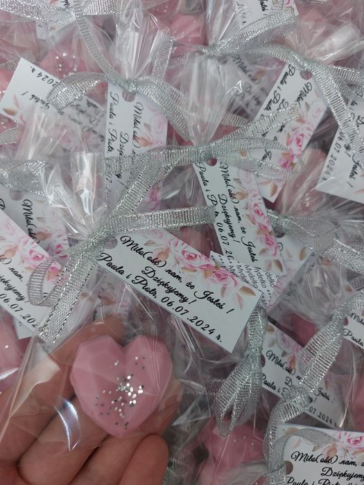 Mydełka serca upominki  podziekowania roczek chrzest ślub komunia