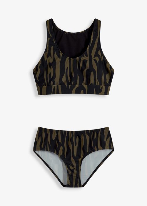 B.P.C bikini bustier czarno-oliwkowe we wzory z figami 40.