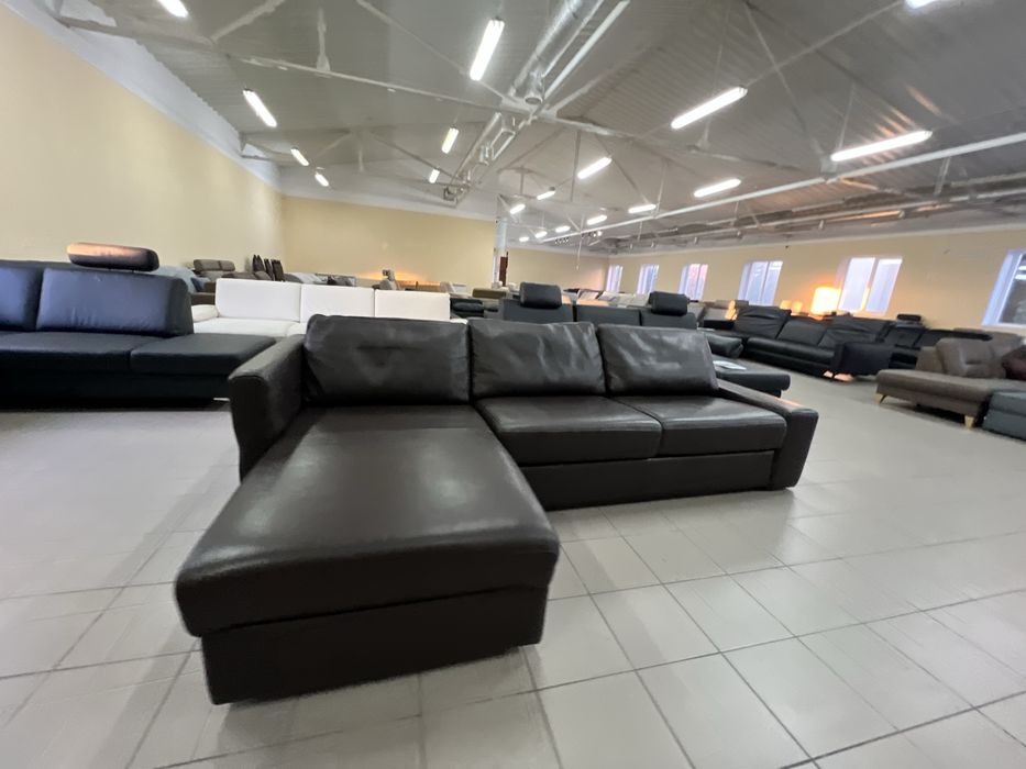 Доставка Диван кутовий шкіряний розкладний з нішею темно коричневий