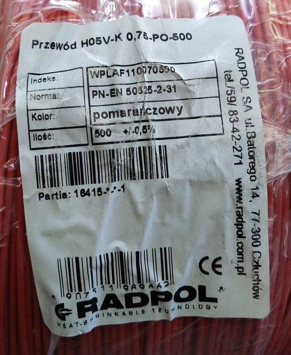 Przewód LGY H05V-K 0,75mm2 /różne długości/