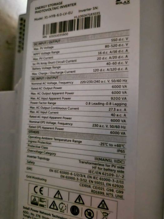 Інвертор SOLAX POWER Model: X1-HYB-6.0-LV-EU